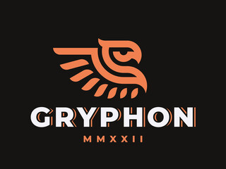 Winged griffin heraldic logo design editable for your business.