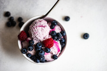 Summer dessert with ice cream and berries