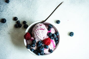 Summer dessert with ice cream and berries