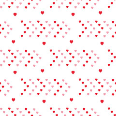 Seamless pattern with creative red and pink hearts on white background. Vector image.