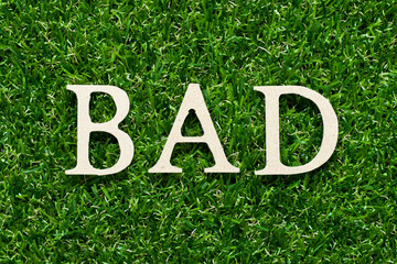 Wood alphabet letter in word bad on green grass background