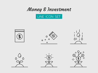 line icon symbol set, money business growth and investment grow tree step, Isolated flat outline vector design