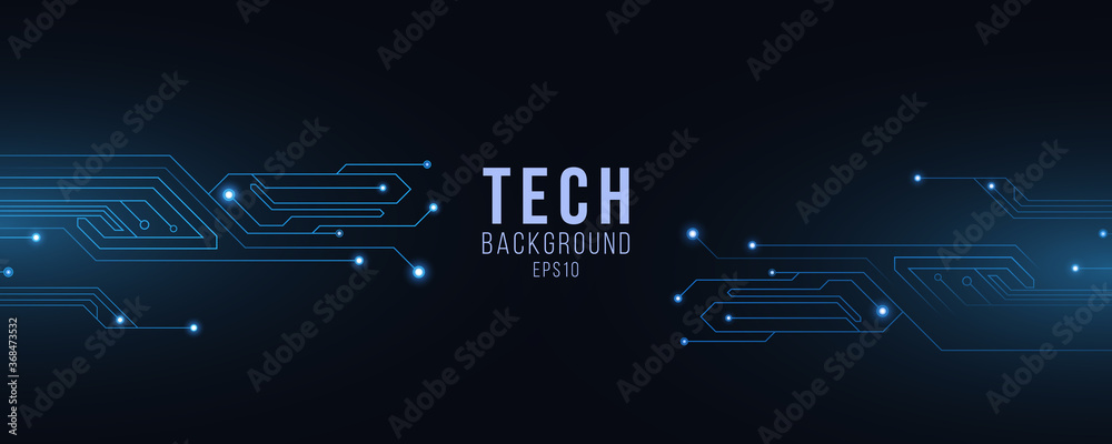 Fototapete technology futuristic background of glowng blue computer circuit. science banner. hi-tech template. 