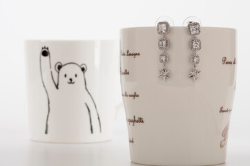 Close up of diamond earrings. space for your text.
