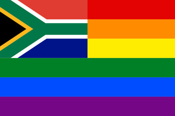 flag of south africa with rainbow flag. proportion 2:3
