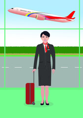 airlines and flight attendant drawing in cartoon vector