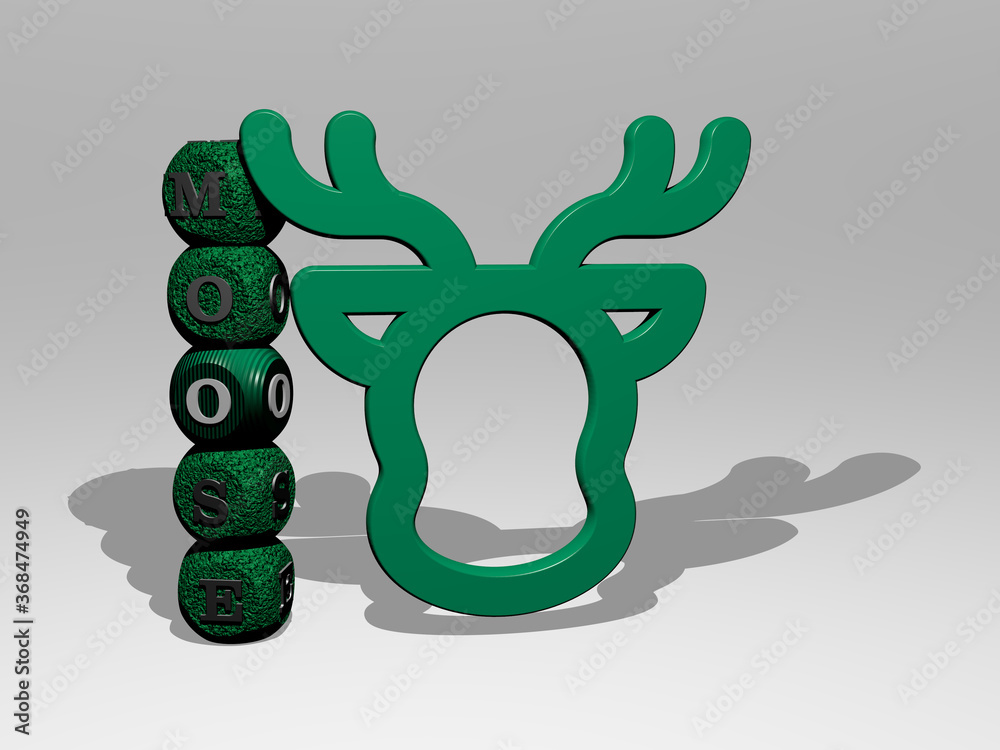 Aufkleber 3D graphical image of MOOSE vertically along with text built around the icon by metallic cubic letters from the top perspective. excellent for the concept presentation and slideshows. animal and