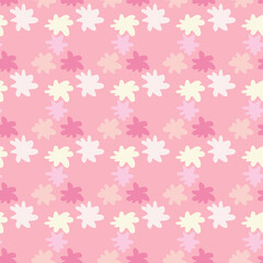 Abstract star figures seamless pattern. Elements in pink and white colors, rozy background. Simple design.