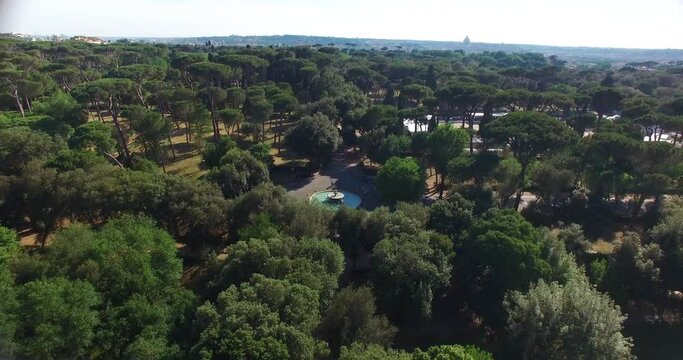 Villa Borghese - Fontana dei Cavalli Marini. Vista drone. Italy, Rome.