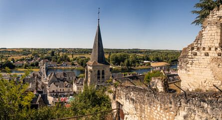 Fototapeta na wymiar Church over the city of Montrichard Val de Cher