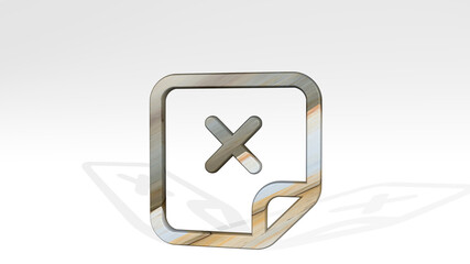 TASK LIST DELETE made by 3D illustration of a shiny metallic sculpture casting shadow on light background. business and concept