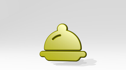 tools kitchen serving dome stand with shadow. 3D illustration of metallic sculpture over a white background with mild texture. equipment and design