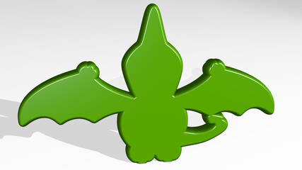 DINOSAUR from a perspective with the shadow. A thick sculpture made of metallic materials of 3D rendering. illustration and animal