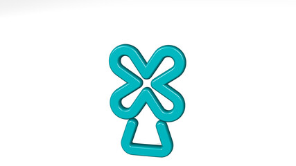 LANDMARK NETHERLANDS WINDMILL from a perspective with the shadow. A thick sculpture made of metallic materials of 3D rendering. architecture and city