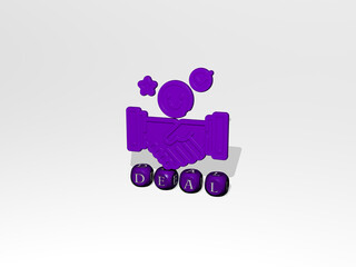 3D illustration of deal graphics and text made by metallic dice letters for the related meanings of the concept and presentations. business and agreement
