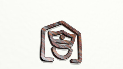 SECURITY OFFICER GATE from a perspective on the wall. A thick sculpture made of metallic materials of 3D rendering. illustration and concept