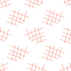 Doodle checkered seamless pattern. Abstract geo backdrop. Cartoon outline shapes background. Geometric wrapping paper. Vector illustration.  