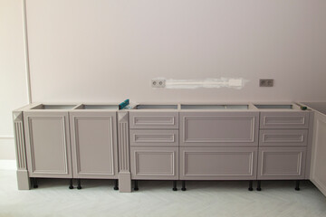 View of the new lower kitchen drawers with doors during installation