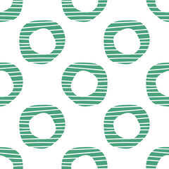 Cartoon doodle striped round geometric shapes seamless pattern. Memphis geo background. Polka dot backdrop. Ring wrapping paper. Vector illustration. 