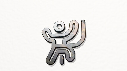 climbing sports on the wall. 3D illustration of metallic sculpture over a white background with mild texture. mountain and adventure