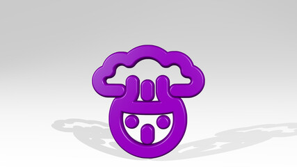 smiley explosion alternate stand with shadow. 3D illustration of metallic sculpture over a white background with mild texture. face and icon