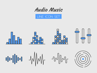 Obraz premium line icon symbol set, audio music equalizer soundwave style digital multimedia, Isolated flat outline vector design
