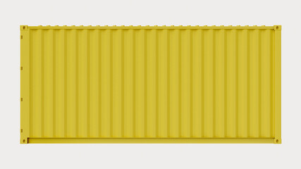 Facade projection or blueprint of a yellow shipping container on a white background, side view,