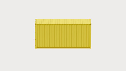 Yellow sea container in miniature on a white background, postcard, web banner or template, 3d rendering