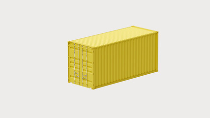 Yellow sea container in miniature on a white background, postcard, web banner or template, 3d rendering