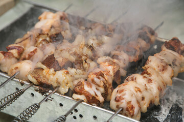 lamb liver shish kebab wrapped in lamb fat
