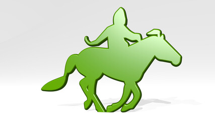 horse made by 3D illustration of a shiny metallic sculpture with the shadow on light background. animal and beautiful