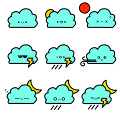 Weather and climate forecast in doodle pattern. The nine icons in vector that you can resize and change all design freely. The art symbol collection contains the sky in sunny, thunderstorm, hot etc.