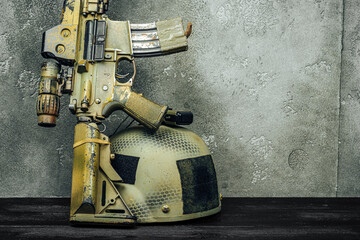 Modern weapon series. US Army assault rifle, close up.