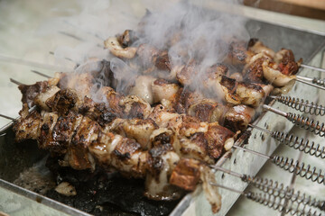 lamb liver shish kebab wrapped in lamb fat