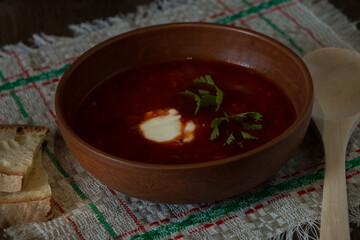 tomato soup in a bowl with bread