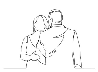 Continuous line drawing of embrace. Template for your design works. Vector illustration. Couple in love with continuous one line drawing vector illustration
