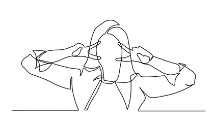 Happy woman standing and making peace sign with hands. Fingers in peace sign, lettering keep calm and hashtag stay at home. Concept of joy