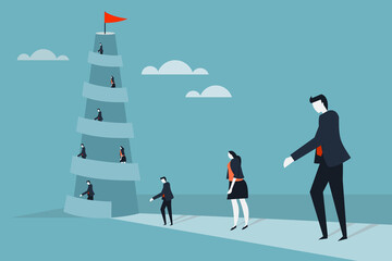 Obraz premium Business executives climbing the tower of achievement