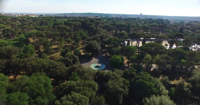 Villa Borghese - Fontana dei Cavalli Marini. Vista drone. Aerial view.  Italy, Rome.