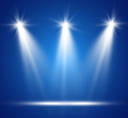 Obraz premium White scene on with spotlights. Vector illustration.