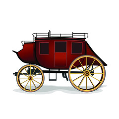 Realistic red stagecoach with yellow wheels vector illustration