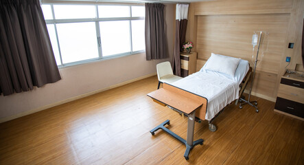 Recovery Room with bed and comfortable medical. Interior of empty hospital room.