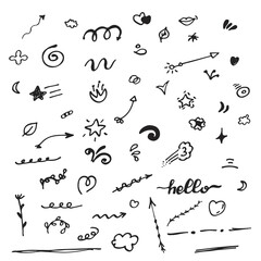Obraz premium Hand drawn design decorative elements, flowers, arrows, stars and calligraphy elements. vector collection.