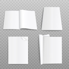 Realistic paper magazine mockup with open and closed blank pages