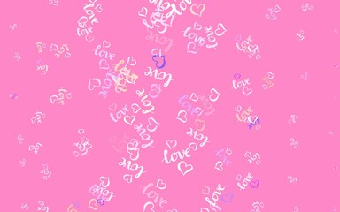 Light Pink, Yellow vector background with Shining hearts.