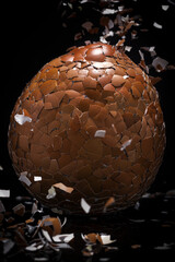 cáscaras de huevo formando un huevo gigante en un fondo negro 