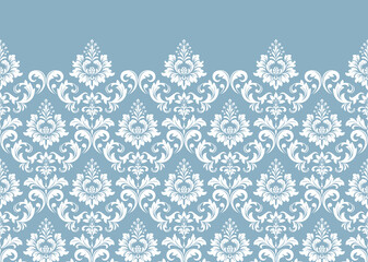 Floral pattern. Vintage wallpaper in the Baroque style. Modern vector background. White and blue ornament for fabric, wallpaper, packaging. Ornate Damask flower ornament