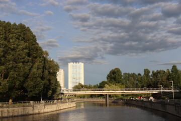 city quayside with river in modern district