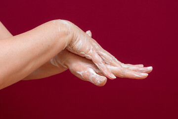 Fototapeta premium Side view Wash your hands. Health cleanliness concept.