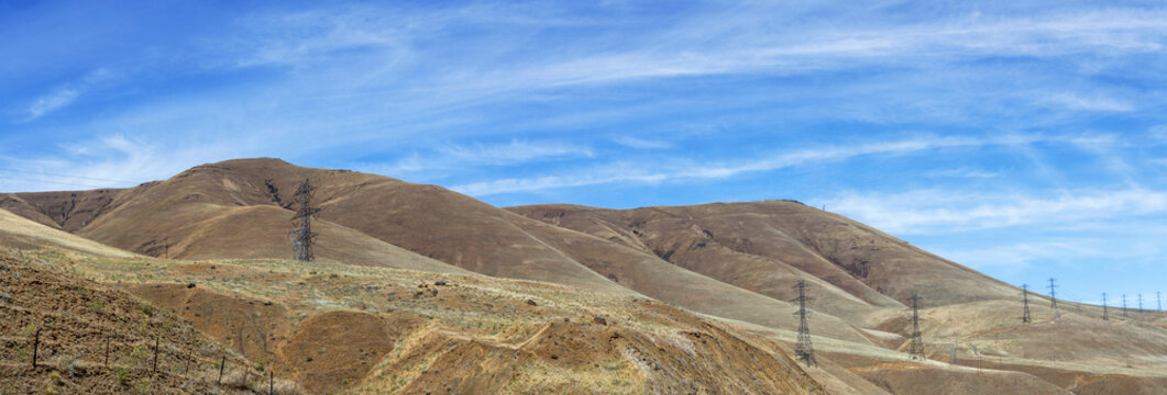 Power Lines Crossing The Hills In Washington Just North Of The Columbia River